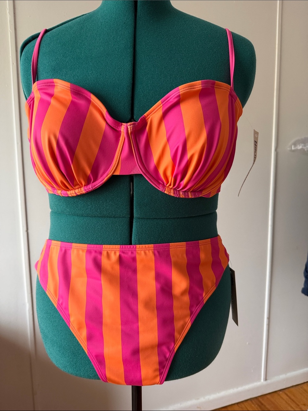 NWT NOBO Women’s High-Waist Two-Piece Swim Set in Pink and Orange